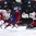 PARIS, FRANCE - MAY 15: Belarus's Ilya Shinkevich #8 bodychecks Norway's Jonas Holos #6 into Belarus's Mikhail Karnaukhov #69 during preliminary round action at the 2017 IIHF Ice Hockey World Championship. (Photo by Matt Zambonin/HHOF-IIHF Images)
